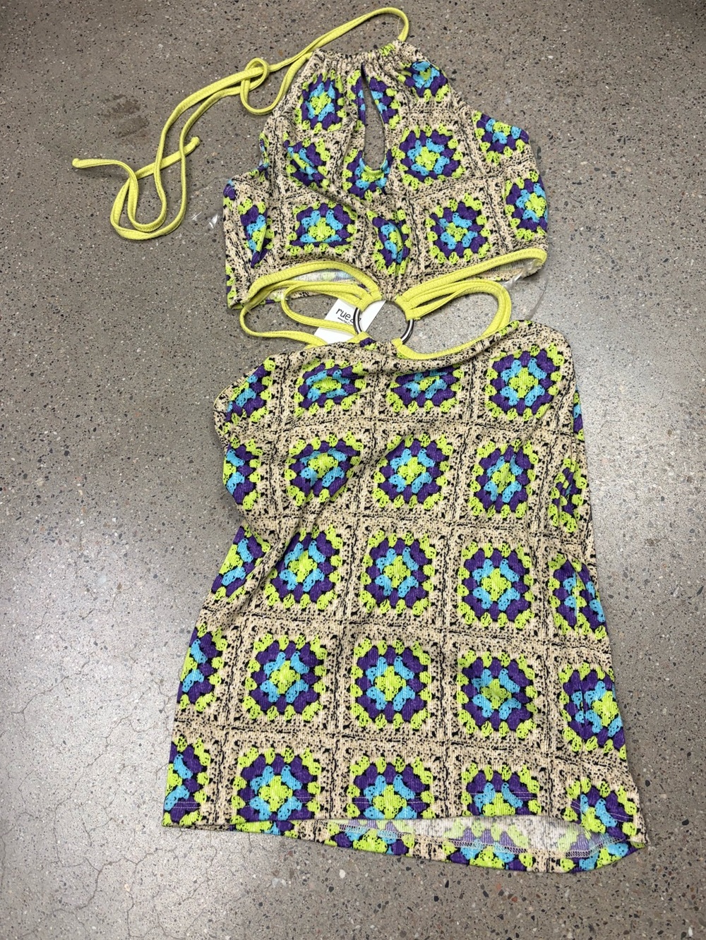 Rue21 Crochet-Pattern Halter One-Piece dress in Yellow, Blue, Green, Purple
